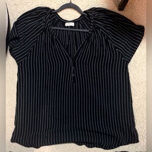 #17 Four Dreamers Black Pinstripe V-Neck Button Front Tunic 2X